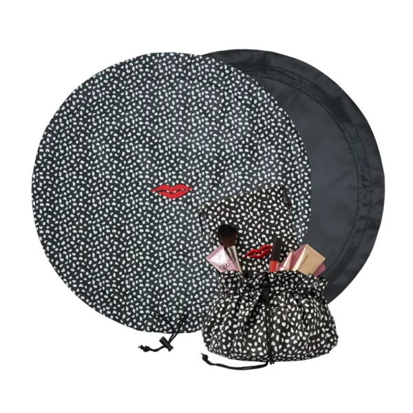 Donna May London Open Flat Drawstring Makeup Bag - Black & White Spotty Print