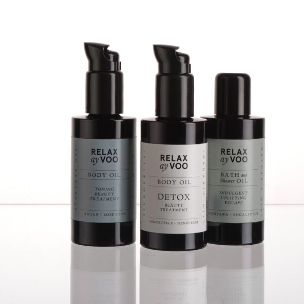Relaxayvoo Detox, Tone & Indulge Bath and Body Oil Set